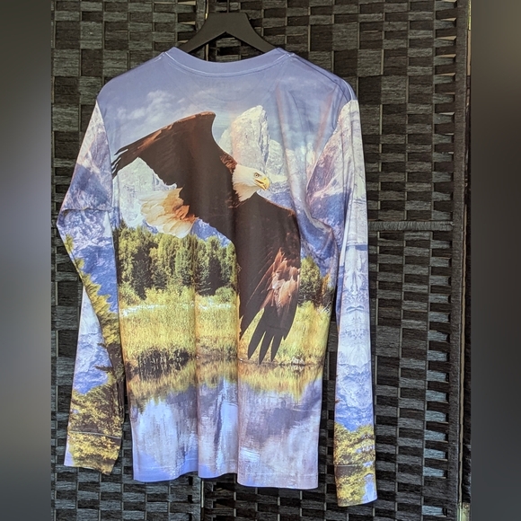 Eagle GET A LIFE Print Long Sleeve Tee Shirt Freedom USA July 4th Sz SMALL - Picture 1 of 3